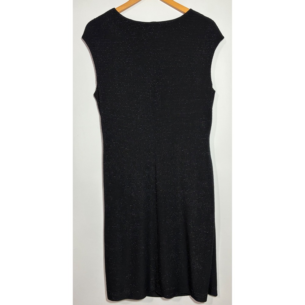 Lauren Ralph Lauren Dress Sz 16 Black Metallic Faux Wrap Ruched Sheath Shimmer - Picture 4 of 11